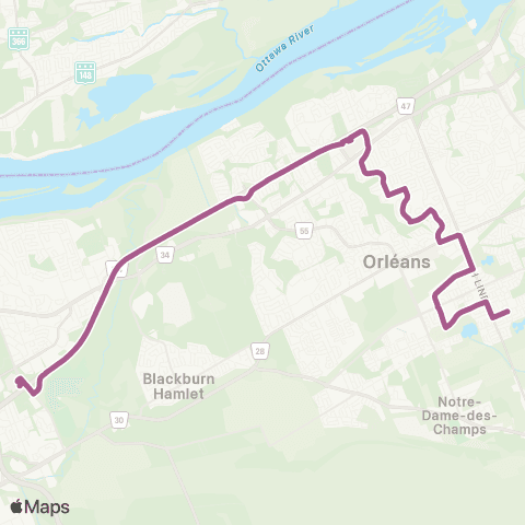 OC Transpo Blair <​> Tenth Line map