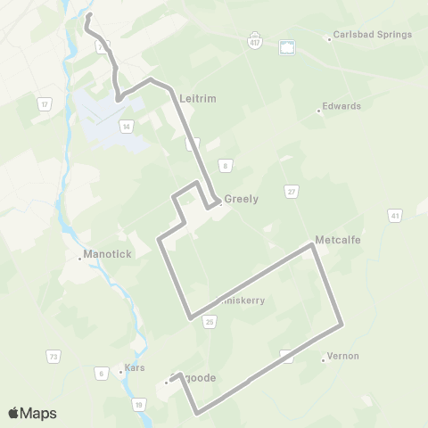 OC Transpo Billings Bridge / S Keys <​> Osgoode / Greely / Metcalfe map