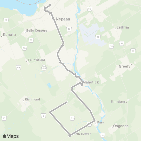 OC Transpo Carlingwood <​> North Gower / Manotick map