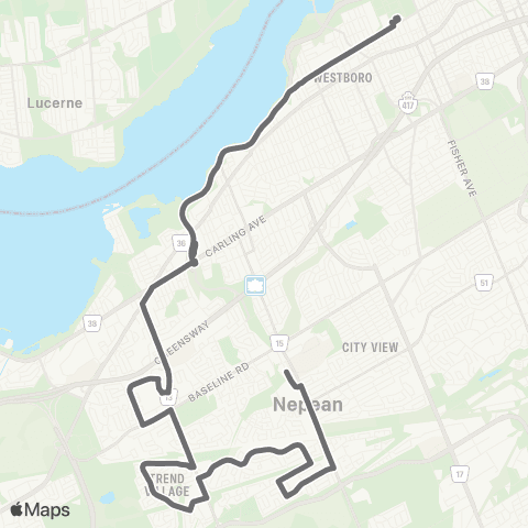 OC Transpo Baseline <​> Lincoln Fields & Tunney's Pasture map