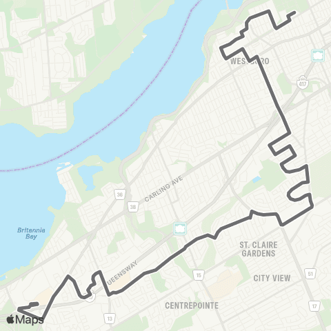 OC Transpo Tunney's Pasture <​> Bayshore map