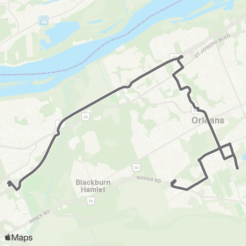 OC Transpo Blair <​> Chapel Hill map
