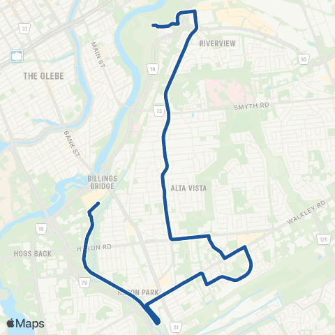 OC Transpo Billings Bridge <​> Hurdman map