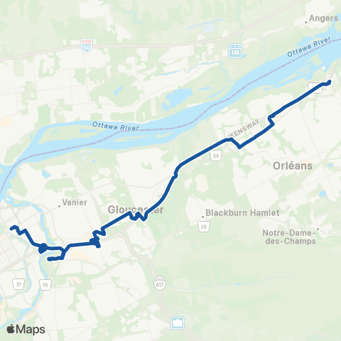 OC Transpo Blair & N Rideau <​> Millennium map