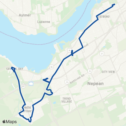 OC Transpo Tunney's Pasture & N Rideau <​> Carling Campus ~ Complexe Carling map