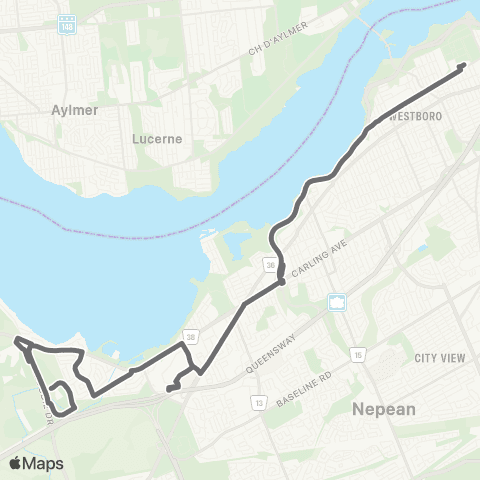 OC Transpo Carling Campus / Abbott Pocc ~ Complexe Carling / Abbott Pocc <​> Bayshore / Tunney's Pasture map