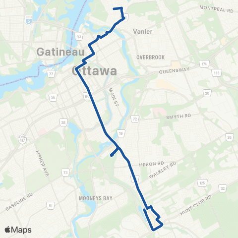 OC Transpo Greenboro <​> Rockcliffe map