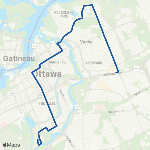 OC Transpo Carleton <​> St-Laurent map