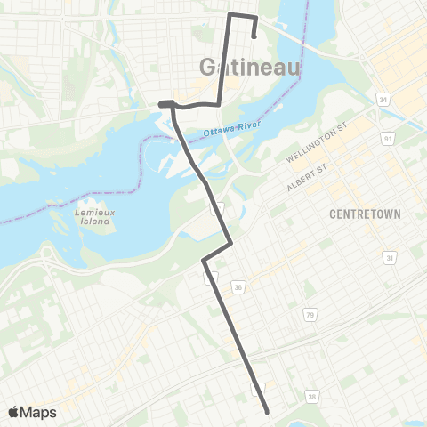 OC Transpo Gatineau <​> Dow's Lake ~ Lac Dow map