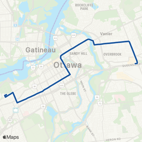OC Transpo St-Laurent <​> Tunney's Pasture map