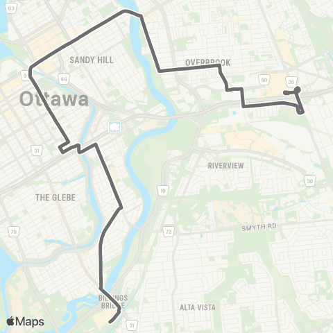 OC Transpo St-Laurent <​> Billings Bridge map