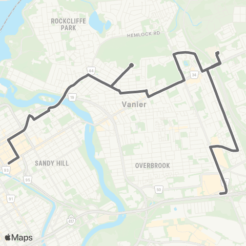 OC Transpo Rideau <​> St-Laurent map