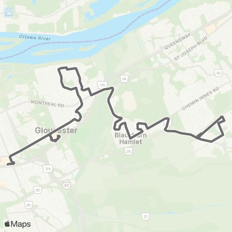 OC Transpo Chapel Hill <​> St-Laurent map