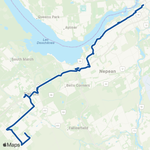 OC Transpo Tunney's Pasture & N Rideau <​> Stittsville map