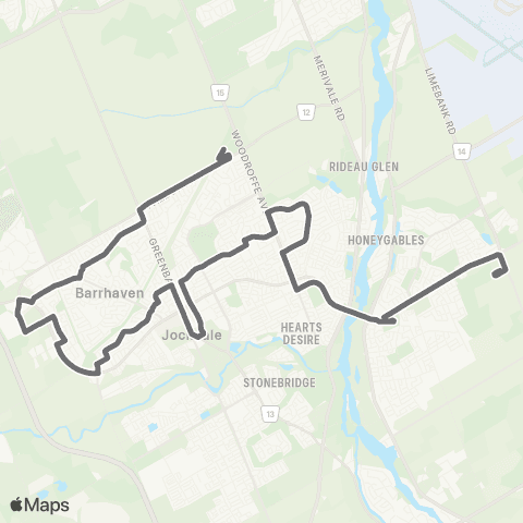 OC Transpo Fallowfield <​> Limebank & Cfia ~ Acia map