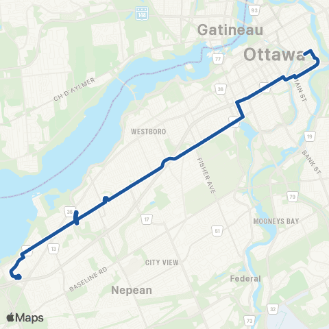 OC Transpo Lees <​> Bayshore map