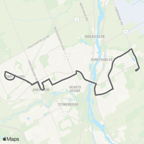 OC Transpo Barrhaven Ctr via Weybridge <​> Limebank map