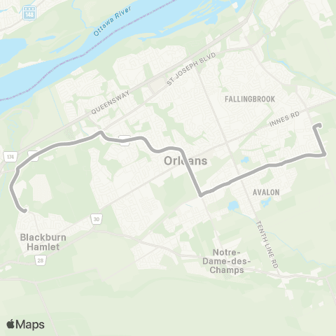 OC Transpo Louis Riel <​> Millennium map