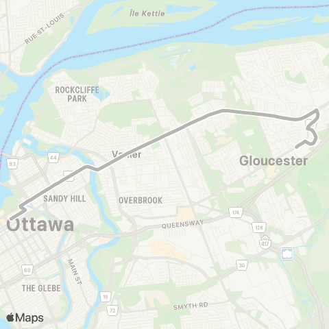 OC Transpo Gloucester H.S <​> Parliament ~ Parlement map