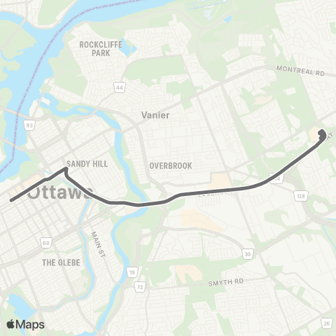 OC Transpo Shuttle-Exp Dtwn ~ Navette-Exp Ctr-Ville <​> Shuttle-Exp Blair ~ Navette-Exp Blair map