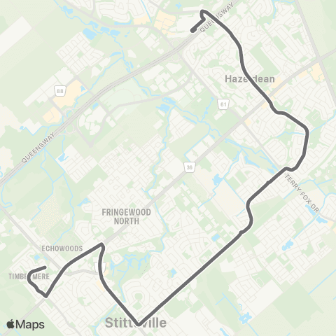 OC Transpo Terry Fox <​> Kittiwake map