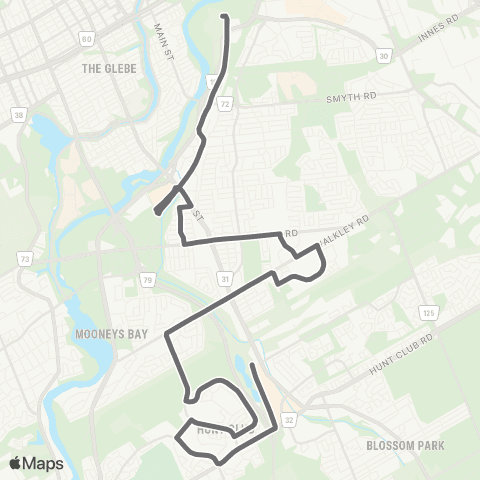 OC Transpo Greenboro <​> Walkley / Hurdman map