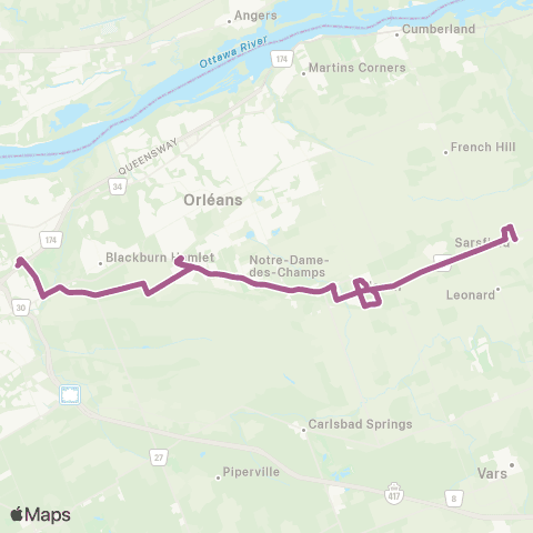 OC Transpo Blair <​> Navan / Sarsfield map