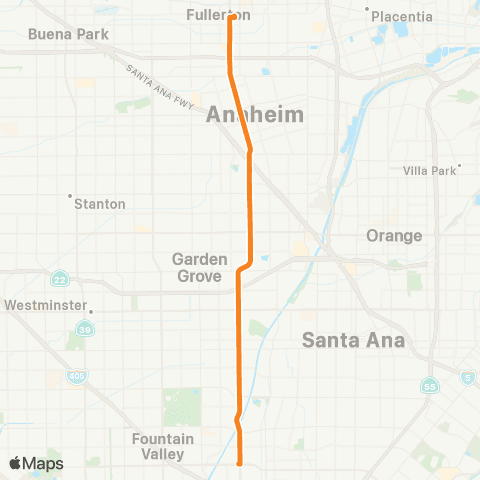 OCTA Rapid Fullerton - Santa Ana map