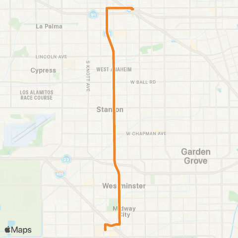 OCTA Rapid Fullerton - Huntington Beach map