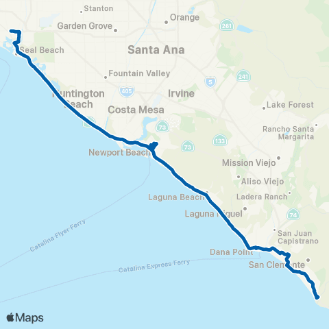 OCTA Long Beach - San Clemente map