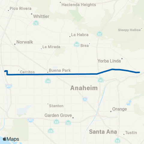 OCTA Cerritos - Anaheim Hills map