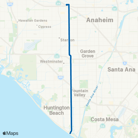 OCTA Fullerton - Huntington Beach map