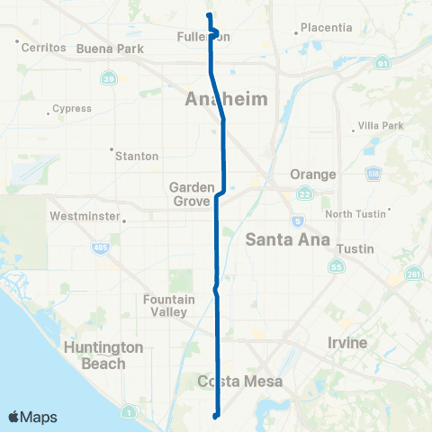 OCTA Fullerton - Costa Mesa map