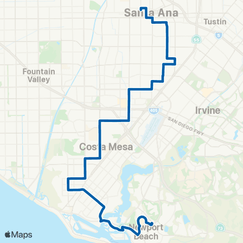 OCTA Santa Ana - Newport Beach map
