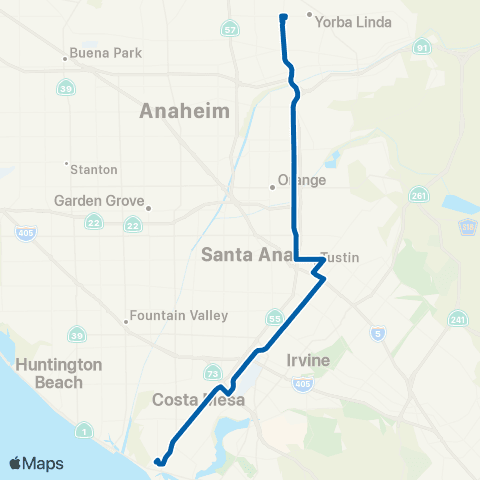 OCTA Yorba Linda - Newport Beach map
