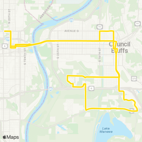 Metro Yellow Route / Council Bluffs map