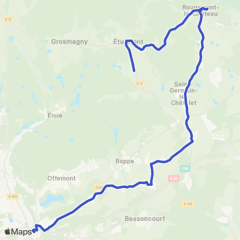 Optymo Belfort → Rougemont → Etueffont → Belfort map