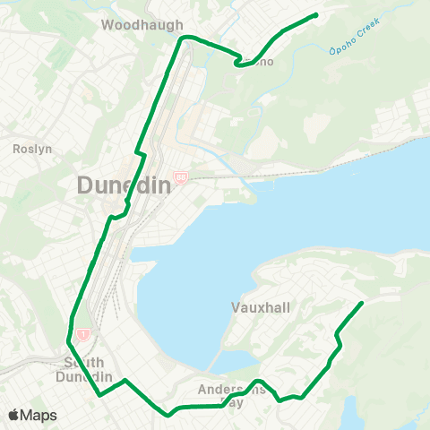 Orbus Dunedin Shiel Hill to Opoho map
