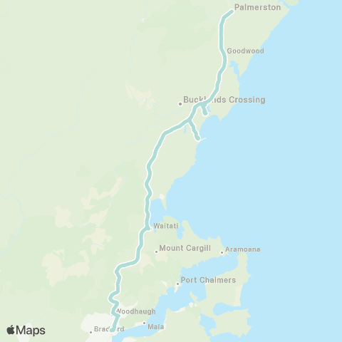 Orbus Dunedin City to Palmerston map