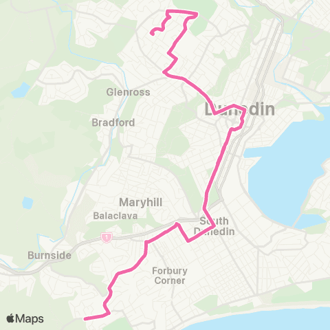 Orbus Dunedin Corstorphine to Wakari map