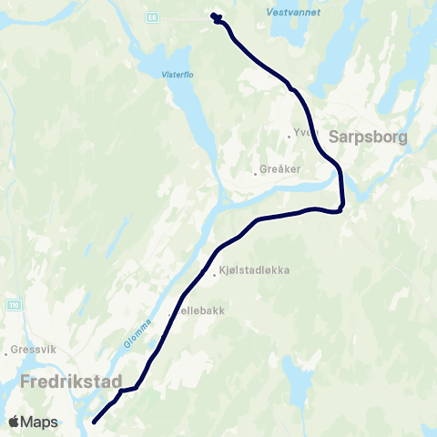 Østfold kollektivtrafikk Kongsten-Årum-Grålum-Kalnes map