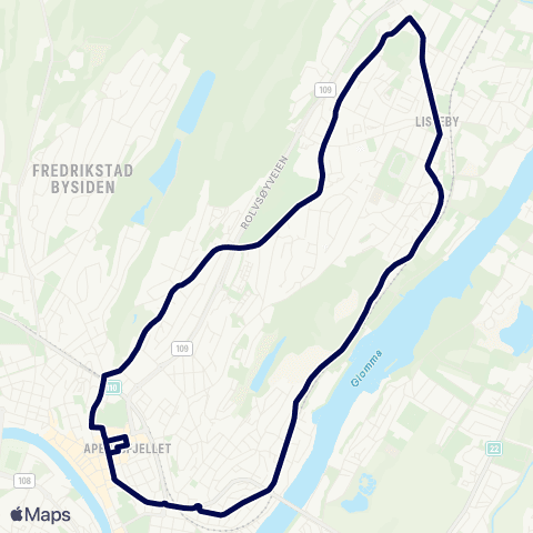 Østfold kollektivtrafikk Trara-Leie-Lisleby map