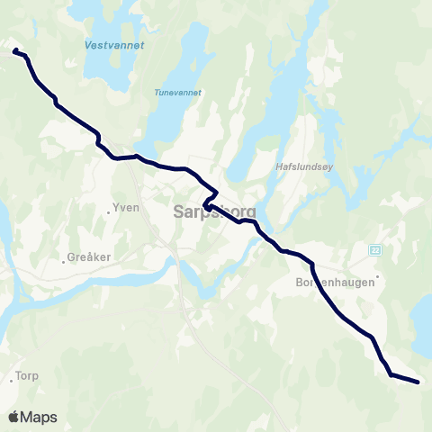 Østfold kollektivtrafikk Sandbakken - Kalnes map