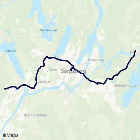 Østfold kollektivtrafikk Rekustadåsen - Hevingen - Ise map