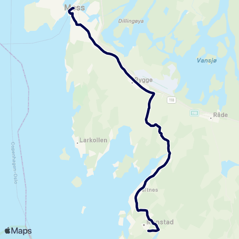Østfold kollektivtrafikk Moss-Saltnes map