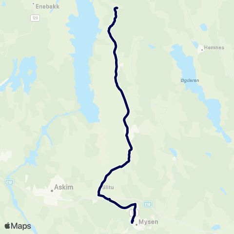 Østfold kollektivtrafikk Mysen-Trøgstad map