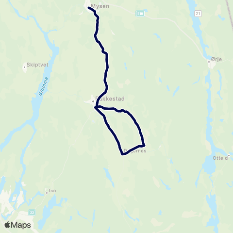 Østfold kollektivtrafikk Østbygda-Degernes-Mysen map