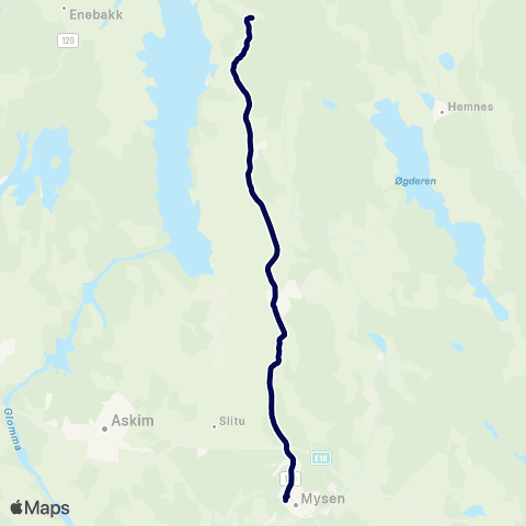 Østfold kollektivtrafikk Mysen vgs. map