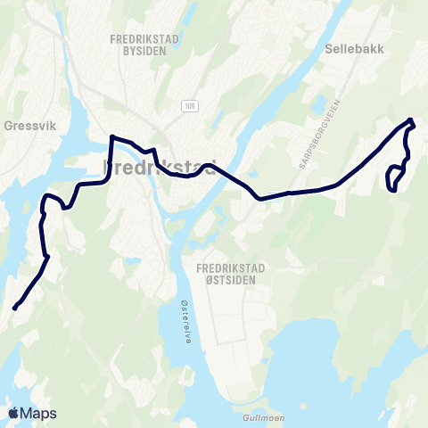 Østfold kollektivtrafikk Langøya-Begby map