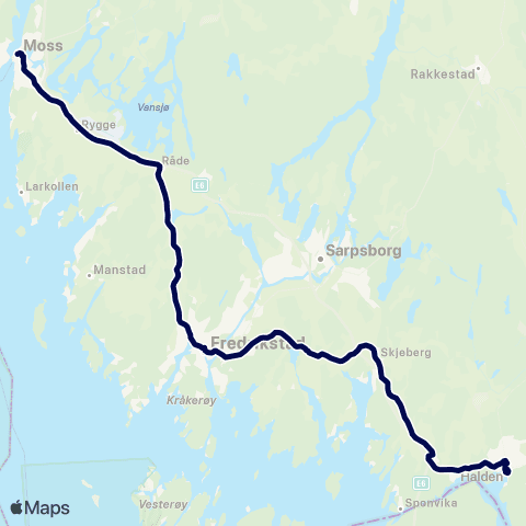 Østfold kollektivtrafikk Halden-Fredrikstad-Moss map